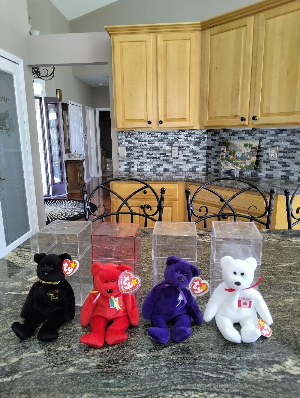Ty Beanie Baby Bears Set - Black, Red, Purple, White